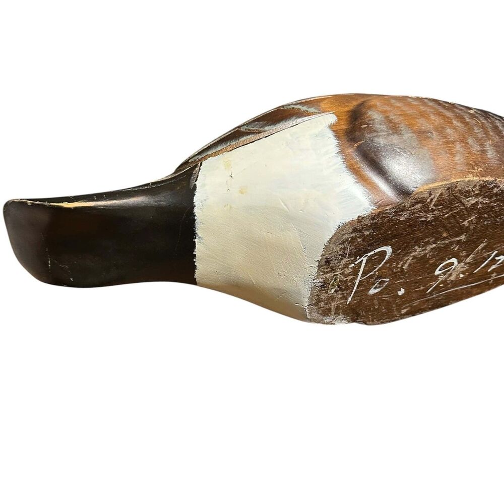 Vintage 1986 Hand Carved Wood Canada Goose Decoy 23in Preening Glass Eyes Large - Picture 8 of 15